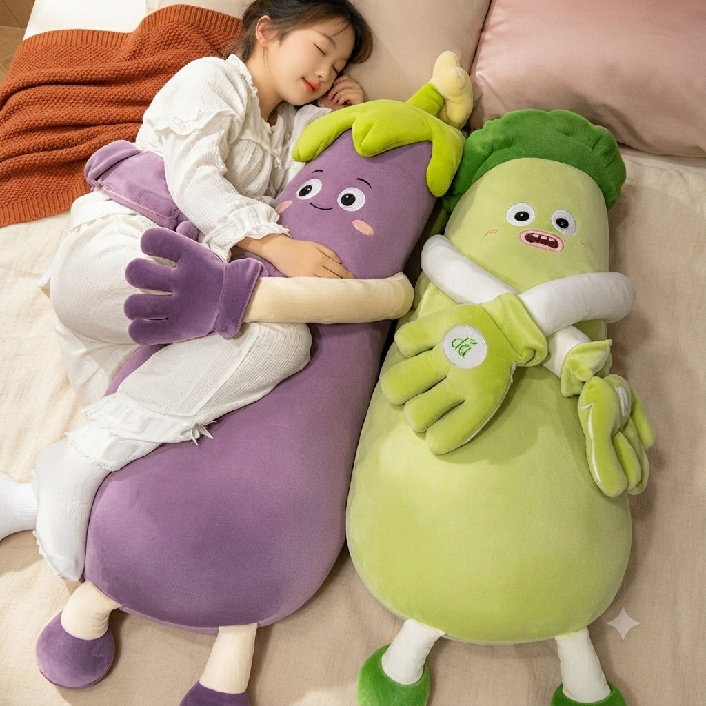 OKYA Eggplant & Broccoli Duo - Heated Clapping Hug Pillow