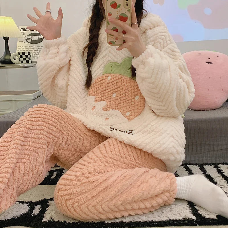 Strawberry Fleece Hoodie Set