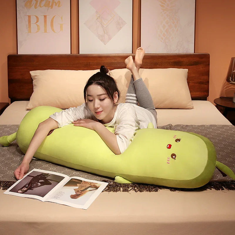 Cute Green Avocado Long Pillow Stuffed Fruit Plushie Heart Pattern Home Decor Kawaii Kids Sleeping Companion Christmas Gifts
