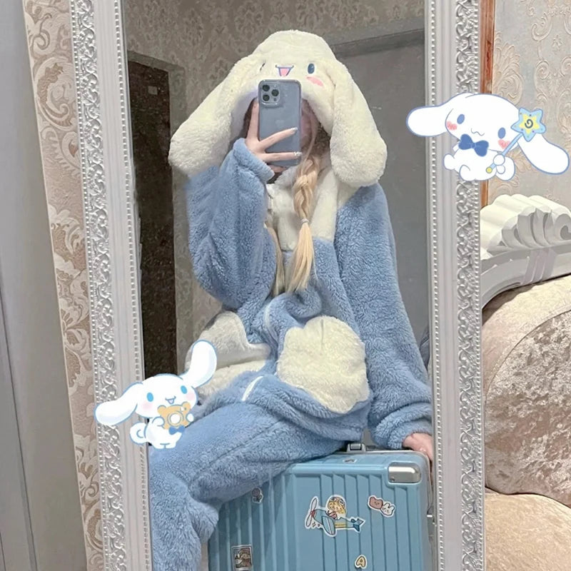 Cinnamoroll Plush Hooded Pajama Set for Women
