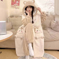 Thicker Women's Pajamas Warm Sweet Hooded Nightgown Winter Flannel Kawaii Home Clothes Female Cute Soft Chic Robes 2XL пижама