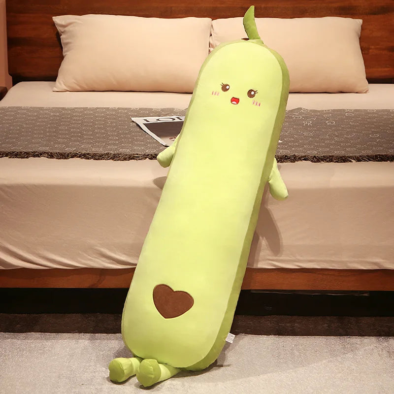 Cute Green Avocado Long Pillow Stuffed Fruit Plushie Heart Pattern Home Decor Kawaii Kids Sleeping Companion Christmas Gifts