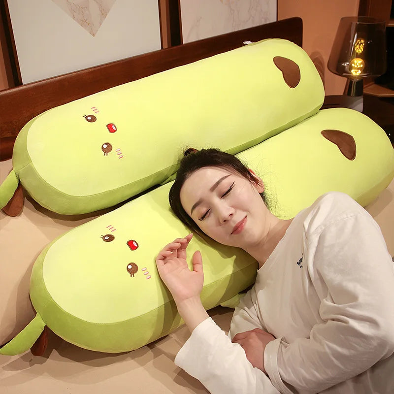 Cute Green Avocado Long Pillow Stuffed Fruit Plushie Heart Pattern Home Decor Kawaii Kids Sleeping Companion Christmas Gifts