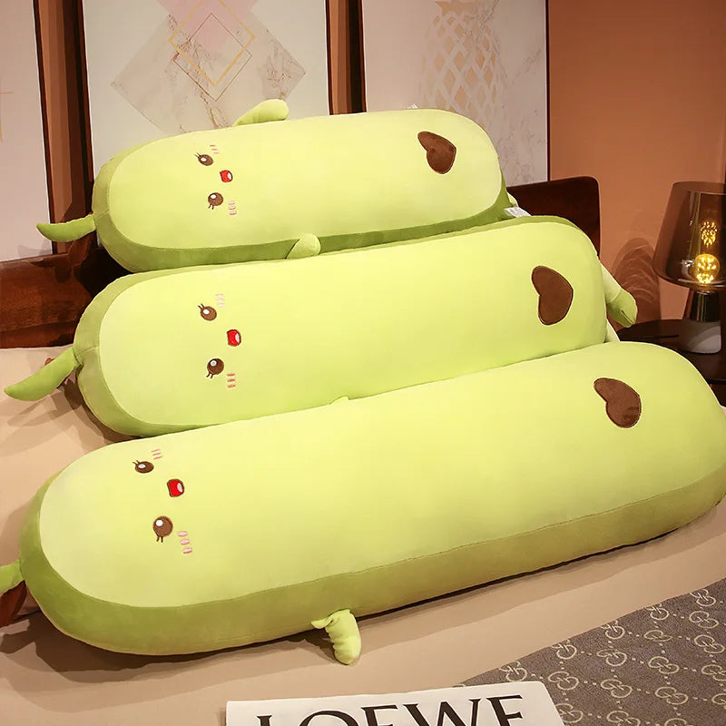Cute Green Avocado Long Pillow Stuffed Fruit Plushie Heart Pattern Home Decor Kawaii Kids Sleeping Companion Christmas Gifts
