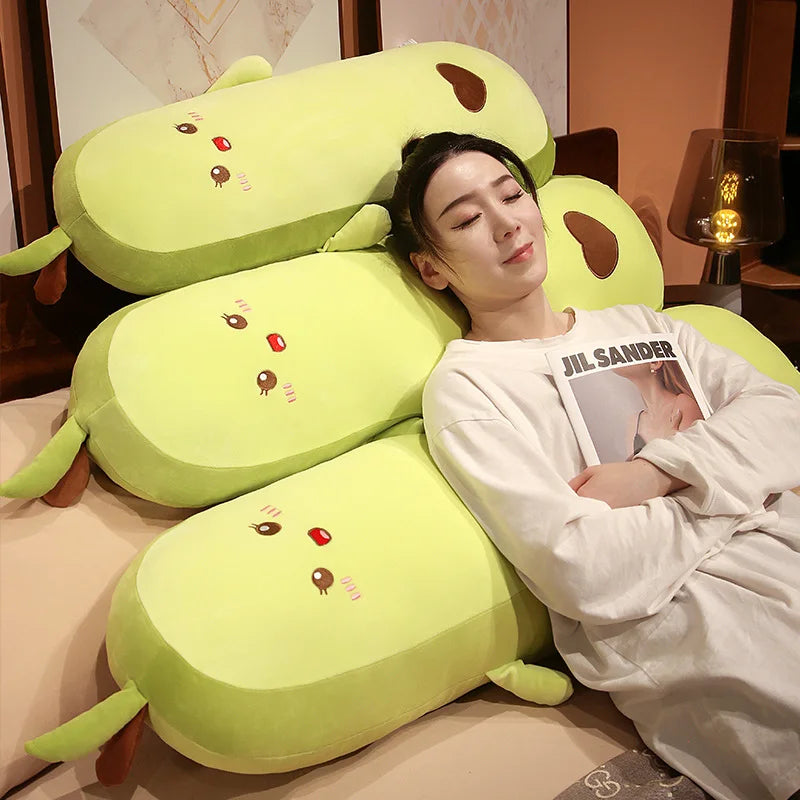 Cute Green Avocado Long Pillow Stuffed Fruit Plushie Heart Pattern Home Decor Kawaii Kids Sleeping Companion Christmas Gifts