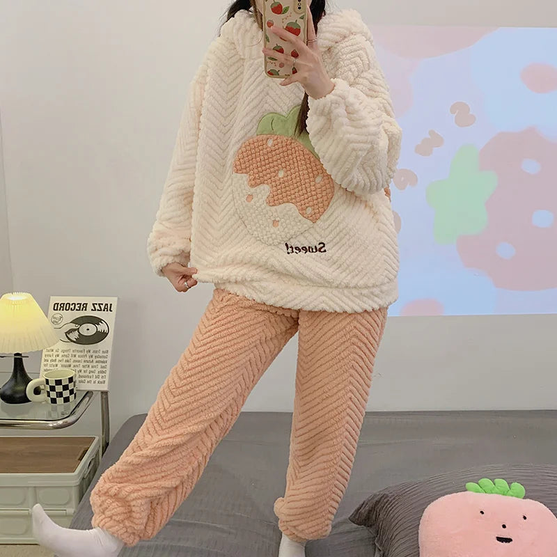 Strawberry Fleece Hoodie Set