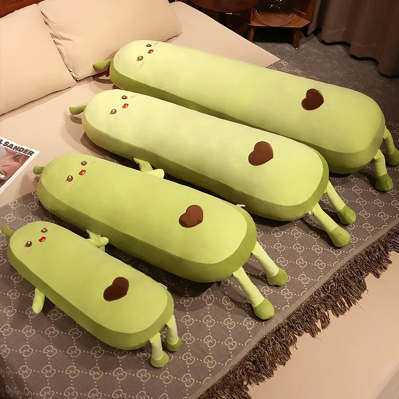 Cute Green Avocado Long Pillow Stuffed Fruit Plushie Heart Pattern Home Decor Kawaii Kids Sleeping Companion Christmas Gifts