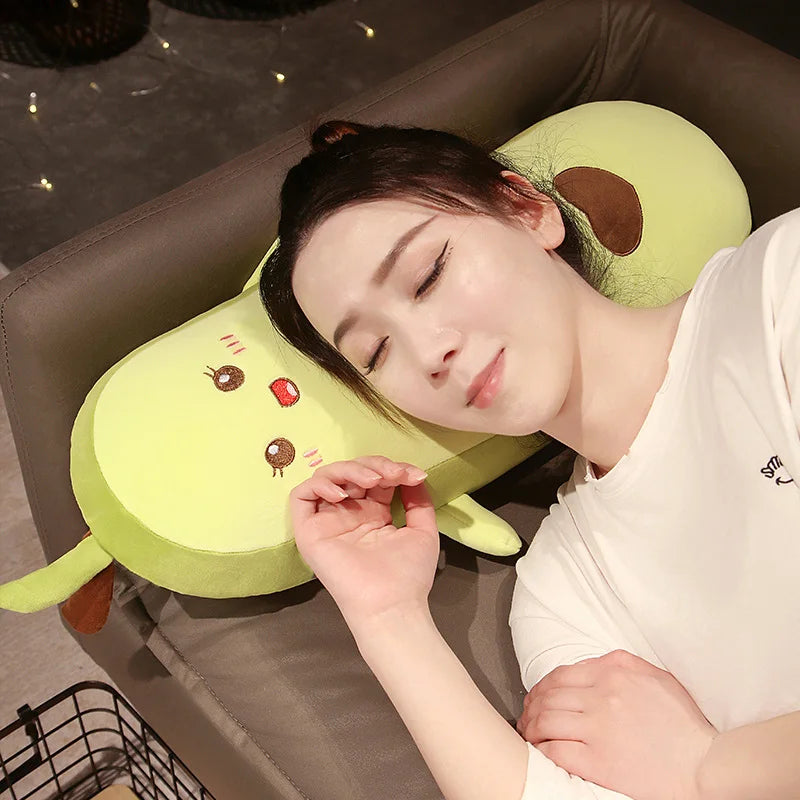 Cute Green Avocado Long Pillow Stuffed Fruit Plushie Heart Pattern Home Decor Kawaii Kids Sleeping Companion Christmas Gifts