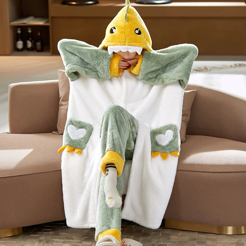 Thicker Women's Pajamas Warm Sweet Hooded Nightgown Winter Flannel Kawaii Home Clothes Female Cute Soft Chic Robes 2XL пижама