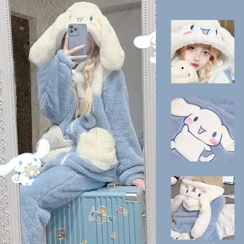 Cinnamoroll Plush Hooded Pajama Set for Women