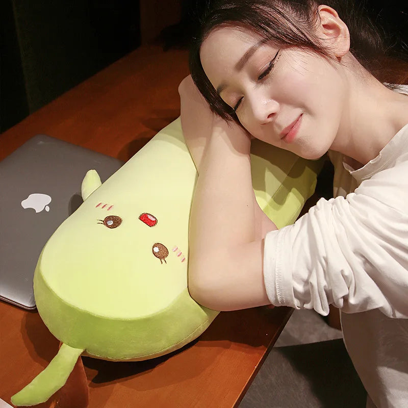 Cute Green Avocado Long Pillow Stuffed Fruit Plushie Heart Pattern Home Decor Kawaii Kids Sleeping Companion Christmas Gifts