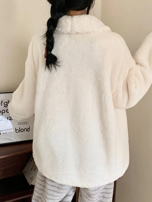 Cartoon Snoopy Pattern Coral Velvet Pajama Set Winter Women's Kawaii Anime Snoopy Accessories Cardigan Warm Home Clothes Set