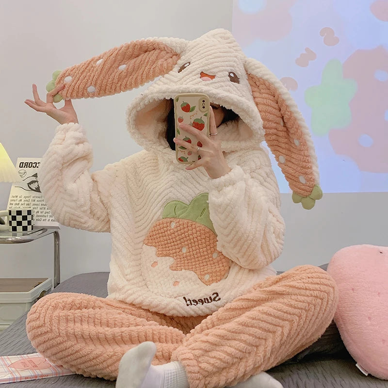 Strawberry Fleece Hoodie Set
